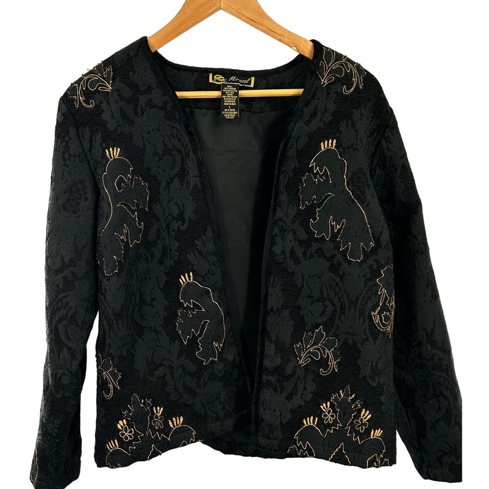 Mirasol‎ Women's Jacket, Size Large Black Brocade with Gold Embroidery & Beads